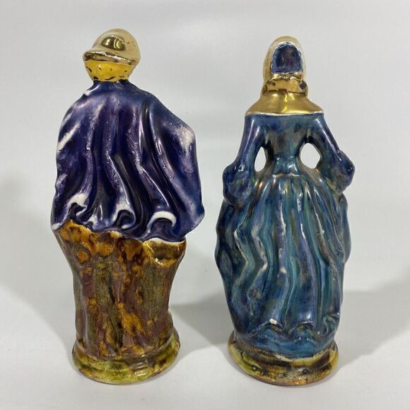 Vtg Staffordshire Man & Woman Majolica art Pottery Figurine Pair cottagecore - Picture 5 of 15